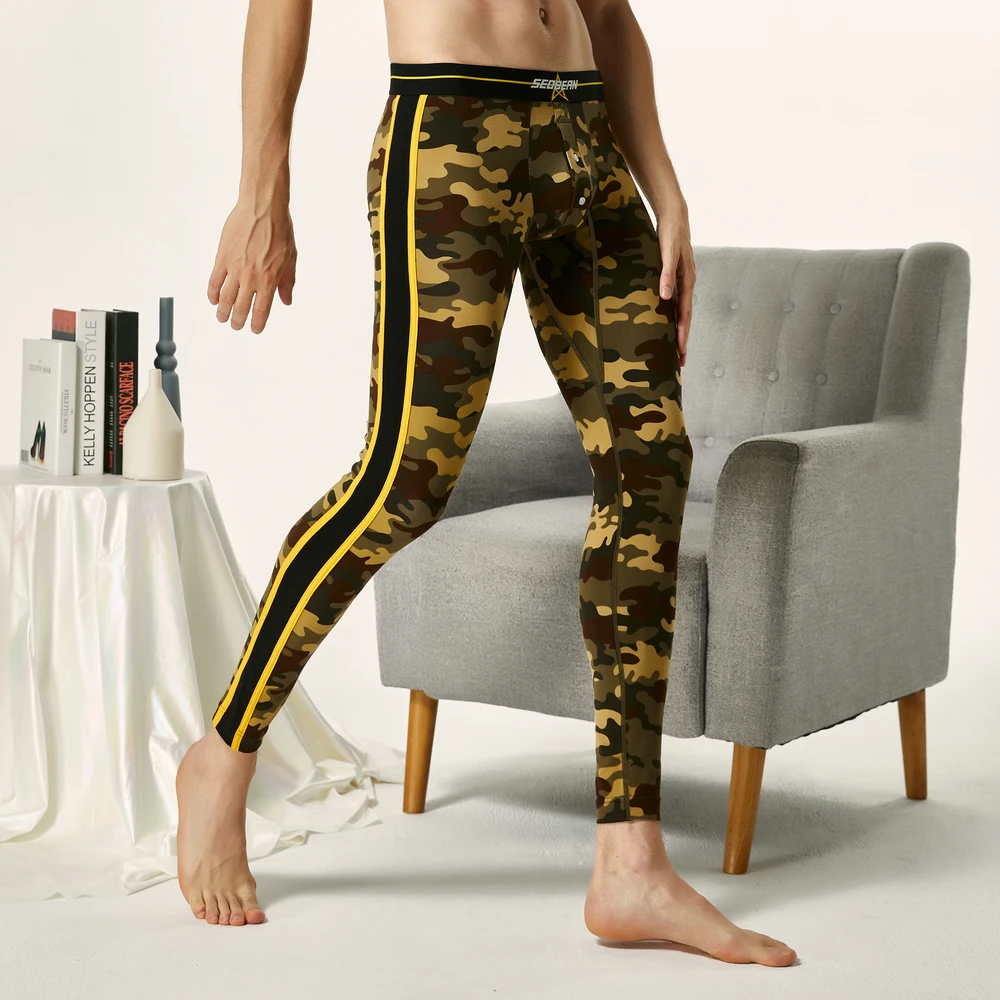 

SEOBEAN NEW Autumn and winter Men's sexy Camouflage Side stripes cotton Long johns Low Rise Thermal Underpants Leggings