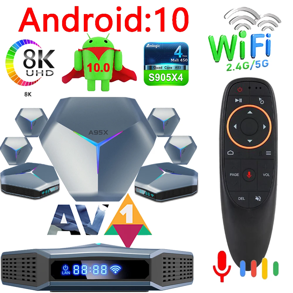 2021 High-performance A95X F4 Amlogic S905X4 Smart TV Box Android 10 4K HD YouTube 5G Wifi RGB light super speed set-top box