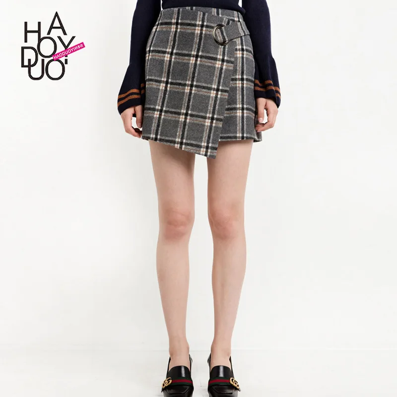 

Haoduoyi2020 Spring Clothing New Style Europe And America Fashion Circular Ring Decoration Non-symmetrical Plaid Skirt Many Clot