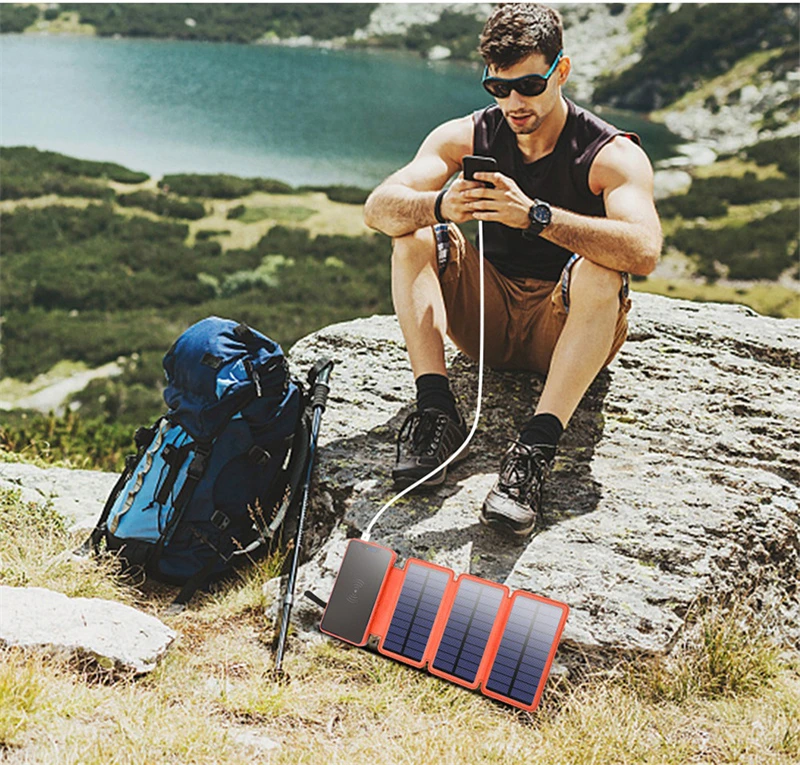 best battery pack 20000mAh Wireless Solar Power Bank with 4 Solar Panel Charger Camping Light Fast Charging Powerbank for iPhone 12 Xiaomi Samsung power bank battery