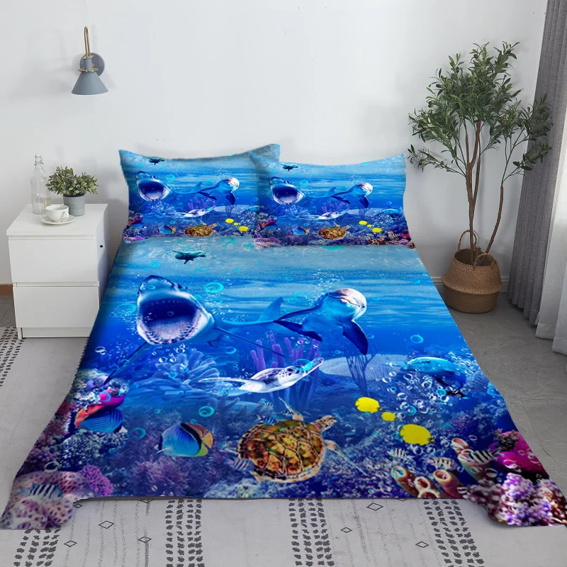 Shark Underwater World Bed Sheet Set 3d Printed Bed Flat Sheet Pillow