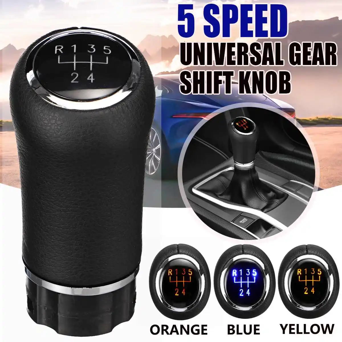 Universal 5/6 Speed Gear Shift Knob W/led Backlight Pu Leather Shifter