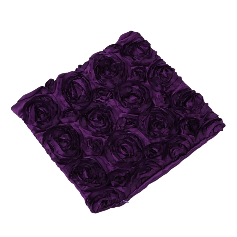 Purple Satin Rose Flower Square Pillow Cushion Pillowcase Case Cover