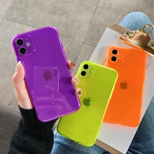 Funda de teléfono fluorescente púrpura caramelo para iphone 11 Pro Max XR X XS 7 8 Plus SE 2020, cubierta de silicona TPU suave fina Capa transparente
