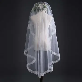 

Single Layer Classic Elbow Length Wedding Veil Crochet Floral Lace Trim Glitter Sequins Embellished Women Bridal Hair Accessory