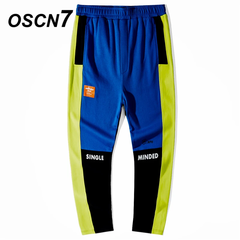 OSCN7 свободные спортивные штаны для отдыха для мужчин модная уличная одежда контрастный цвет высокая уличная полоса мужские штаны s брюки SHW-227