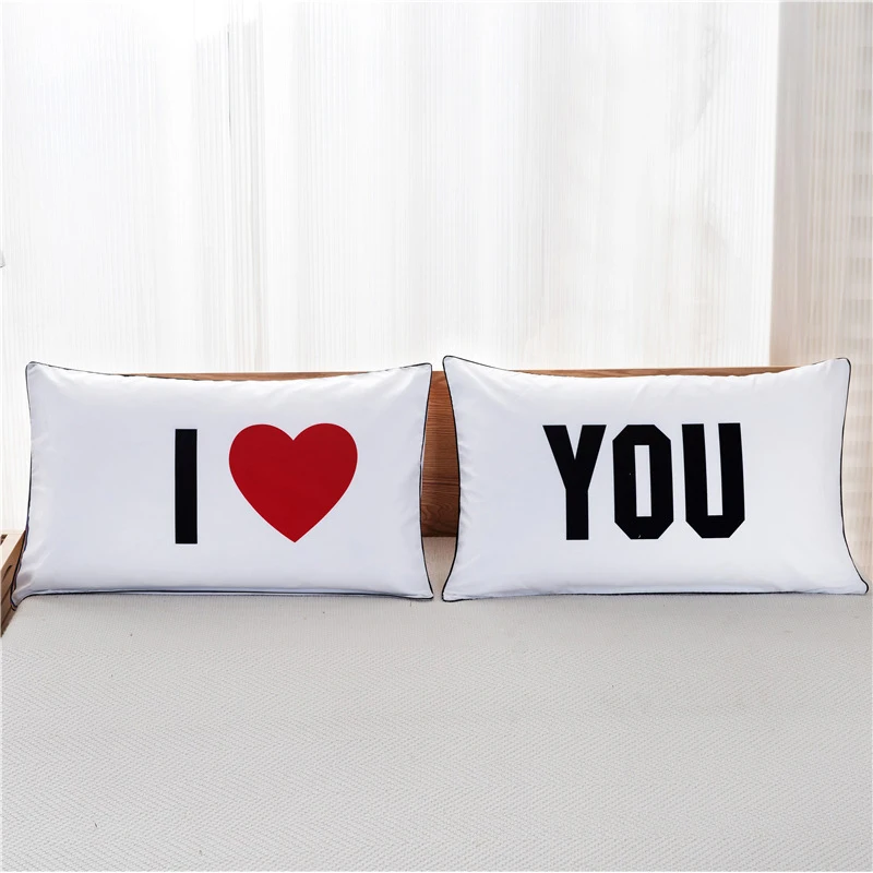 

Home Textile 2 Pcs/Set White Couple Pillowcase 48*74 cm Romantic Love Queen King Single Pillow Cover Bedding Decorative