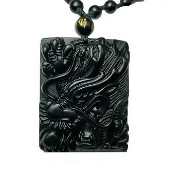 

LETSFUN Fine Jewelry Clin-kk Natural Obsidian Frosted Pendant Necklace Dragon Dance Beads Free Shipping
