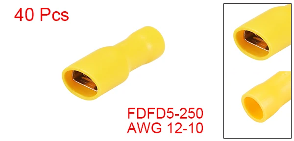 AWG 12-10 40Pcs Uxcell Женский Лопата обжимной терминал FDFD2-250/FDFD5-250/FDFD2-110/FDFD1.25-110 изолированный Быстрый провод разъем желтый синий красный - Цвет: AWG 12-10 40Pcs