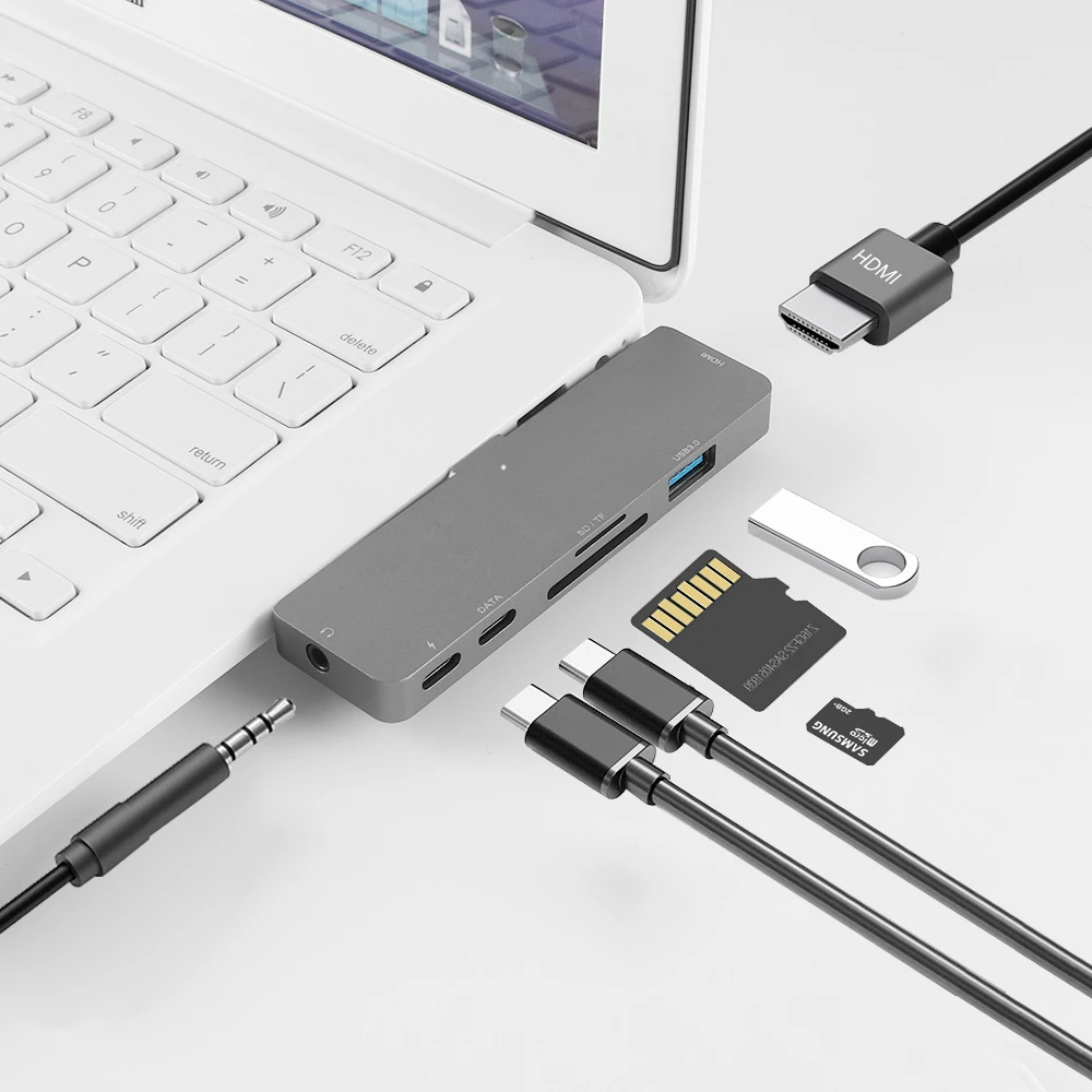 7 in 1 Type C HUB HDMI USB3 0 USB C PD TF Memory Card Multiport Reader Adapter 3 5mm Headphone Jack For iPad Pro MacBook Pro