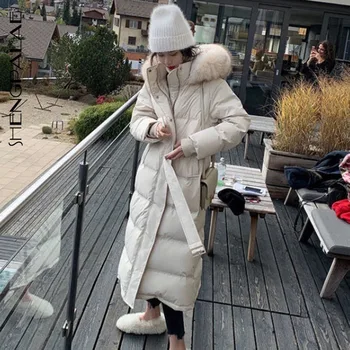 

SHENGPALAE 2020 New Winter Women's Cotton-padded Mid-length White Duck Down Trendy Thickened Large Size Parker Coat ZT1305