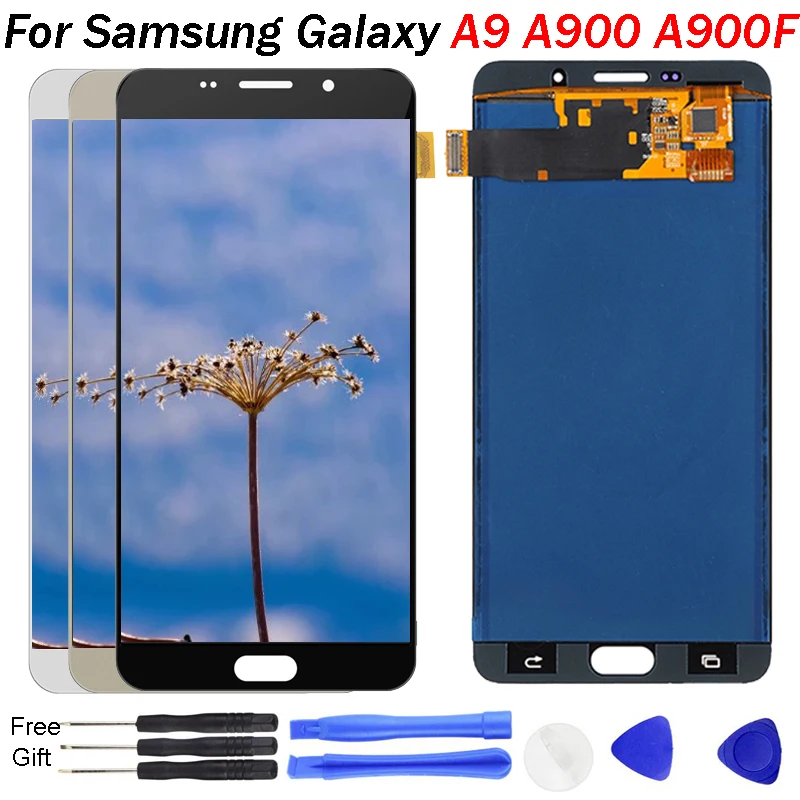 

For Samsung Galaxy A9 A900 A9000 LCD Display Touch Screen Digitizer Assembly Black White Gold LCD Replacement A900F LCD Display