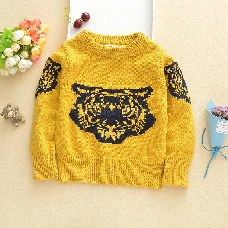

Kids' Sweater 18 Autumn And Winter New Style Thick Korean-style Fashion Tiger Head Pattern Children Pure Cotton Sweater MEN'S Ou