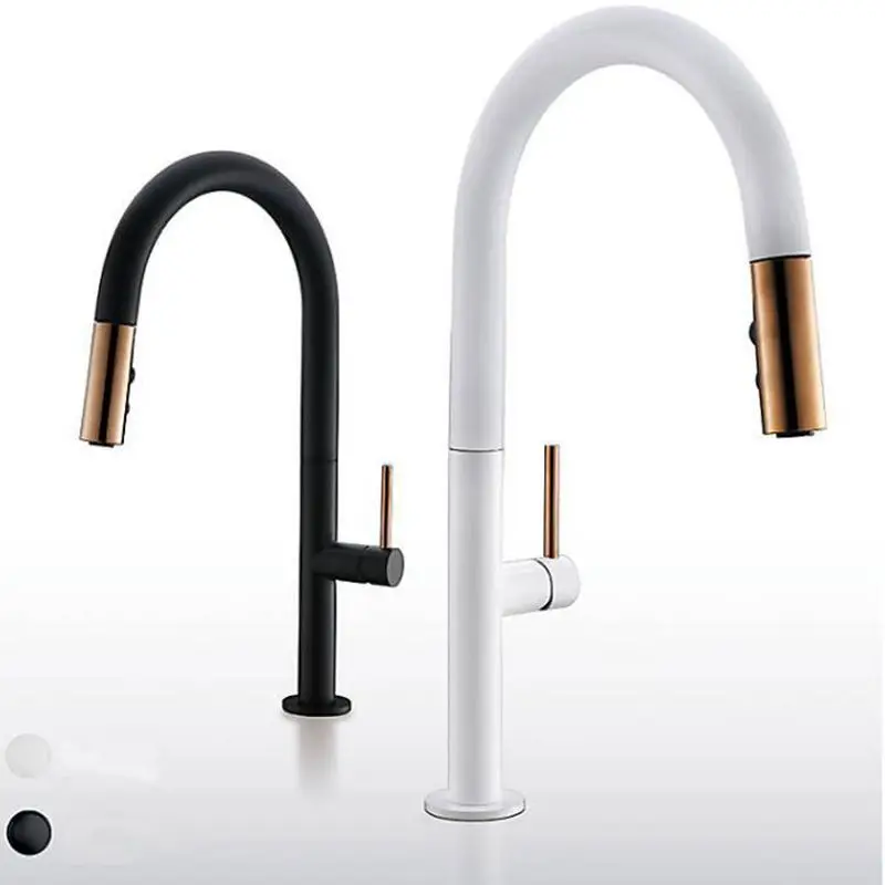 Vidric Pull Out Kitchen Sink Faucet Black Hot Cold Water Mixer Kitchen Crane Deck Mounted Single Handle White Kitchen Faucets EL