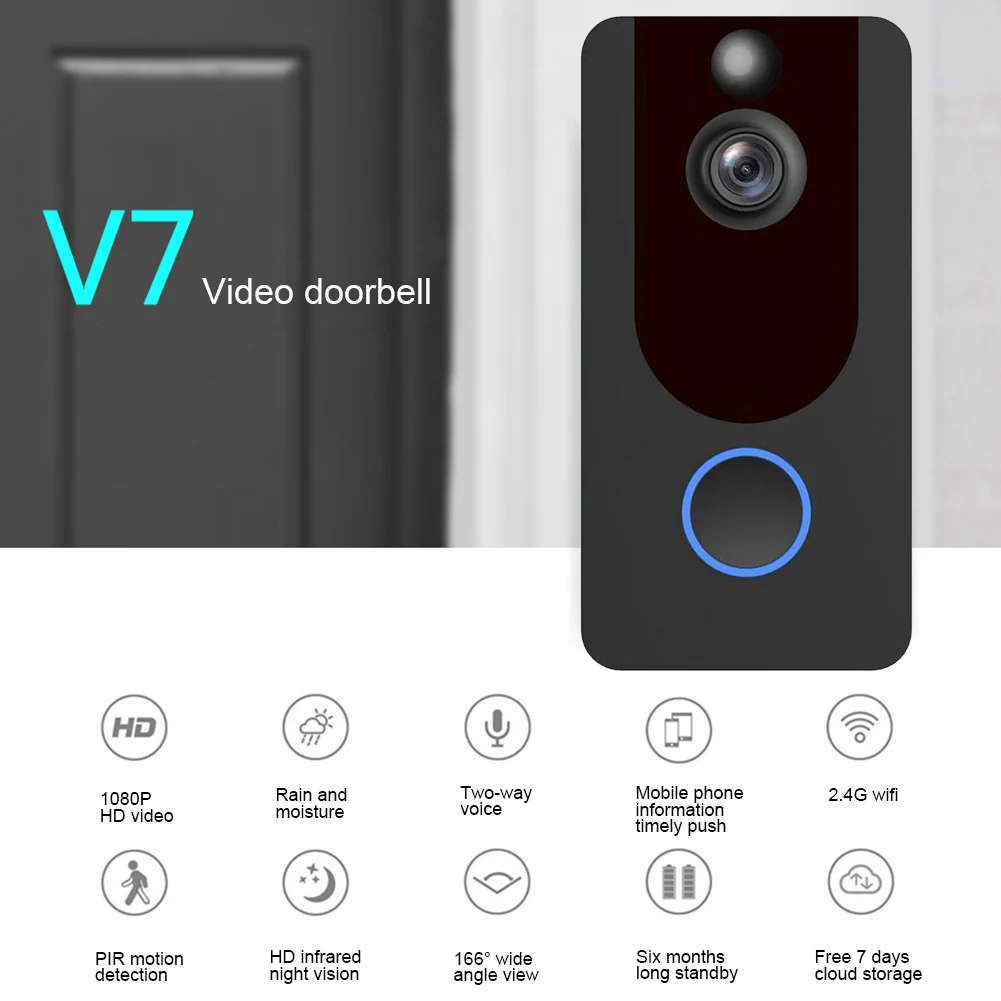 

Smart Wireless Wifi Video Doorbell Intercom Phone Call Door Bell Camera Infrared Remote Home Security Monitoring With battery