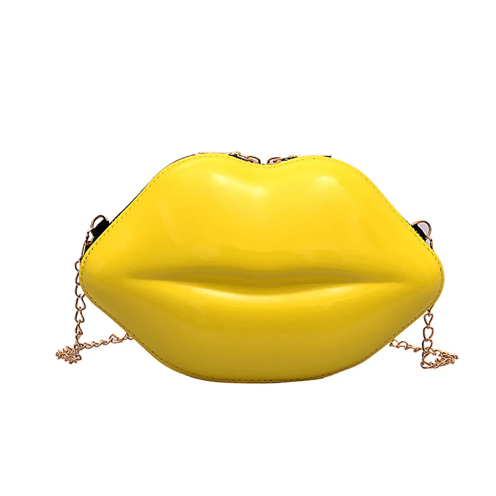Модная женская сумка-клатч из ПВХ с красными губами, сумка на плечо, женские сумки с цепочкой, вечерняя сумка, форма губ, кошелек Bolsa# YL5 - Цвет: Цвет: желтый