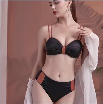

Sweet candy color bra and underpants set comfortable and soft glossy underwear detachable double shoulder strap lingerie