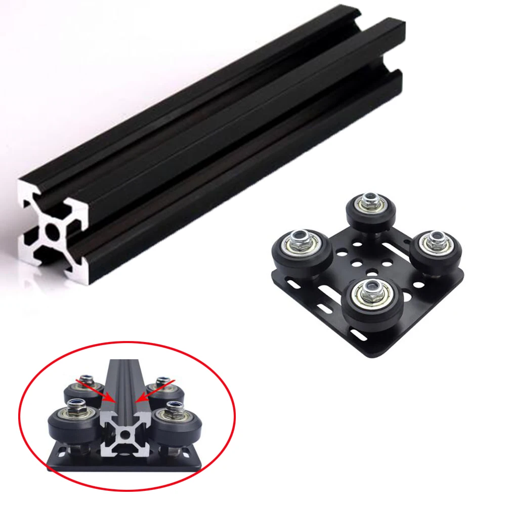 1PC BLACK 2020 V-slot Anodized Aluminum Profile Extrusion Linear Rail+1PC V gantry plat set slide plate Pulley afbeelding