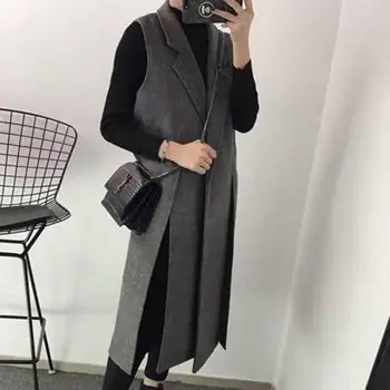 

plus size 5XL!Autumn Winter New Korean Woolen Suit Vest Slim Casual Split Long Sleeveless Jacket Waistcoat