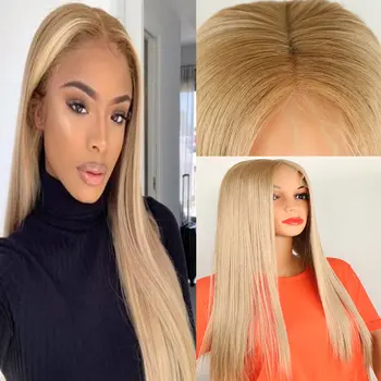 

BM Gold Blonde 13*6 Straight Synthetic Lace Front Wig Glueless Heat Resistant Fiber Hair Natural Hairline For Women Party Wigs