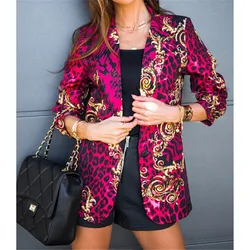 CHYAOWU Chaqueta con estampado Floral para mujer, Blazer recto de manga larga con muescas, color rojo, para oficina, otoño e invierno, 2021