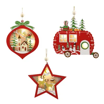 

3Pcs Luminous Pendants Christmas Tree Hanging Ornaments Wood Haning Decorations