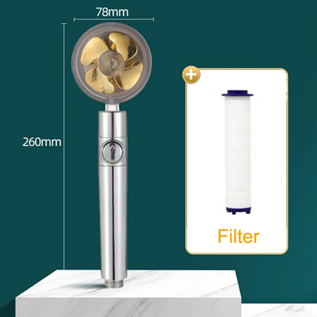 2021 Shower Head Water Saving Flow 360 Degrees Rotating With Small Fan ABS Rain High Pressure spray Nozzle Bathroom Accessories A Yellow 1x Filter