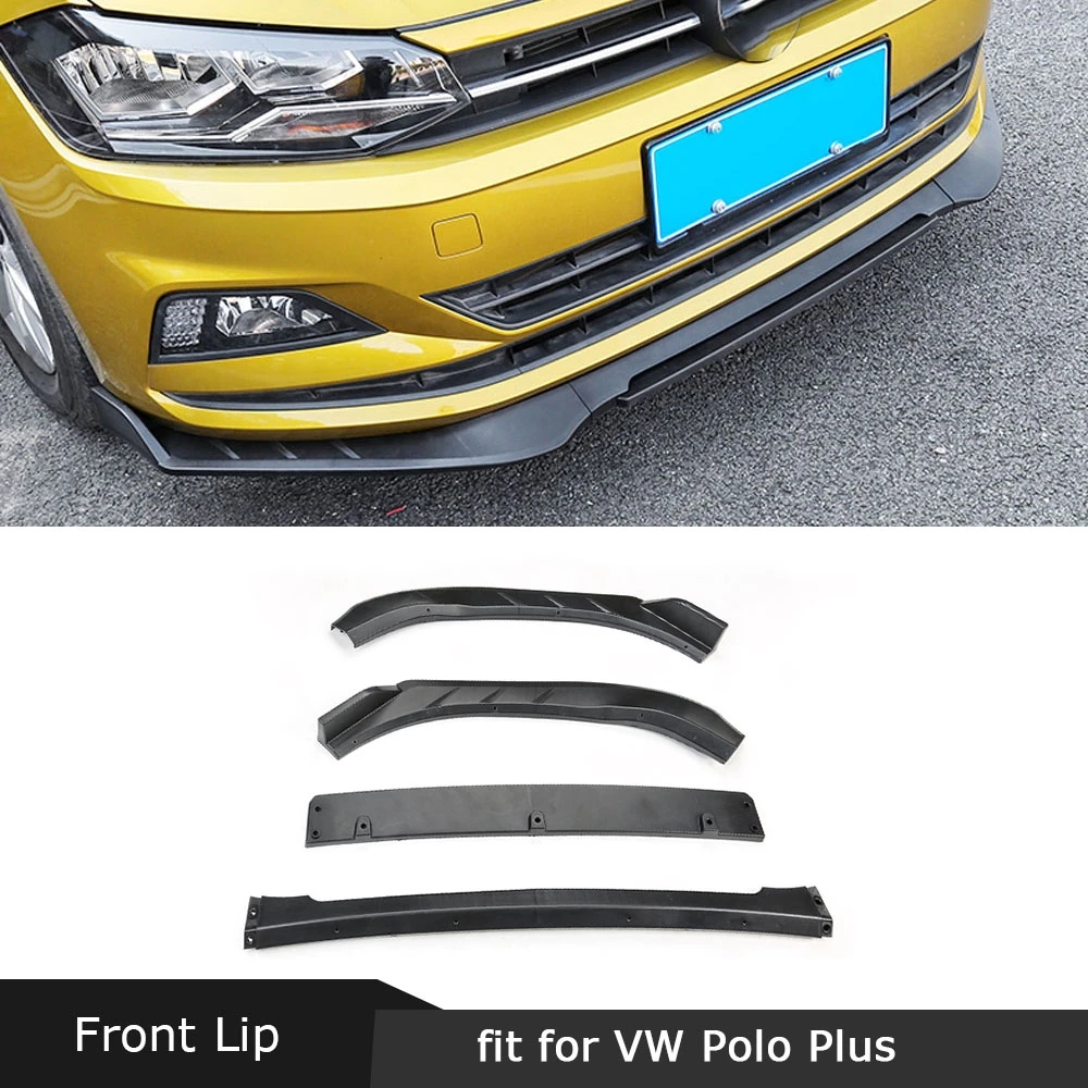 Передний спойлер для Volkswagen VW Polo Plus 2019 черный АБС пластик бампера стайлинга