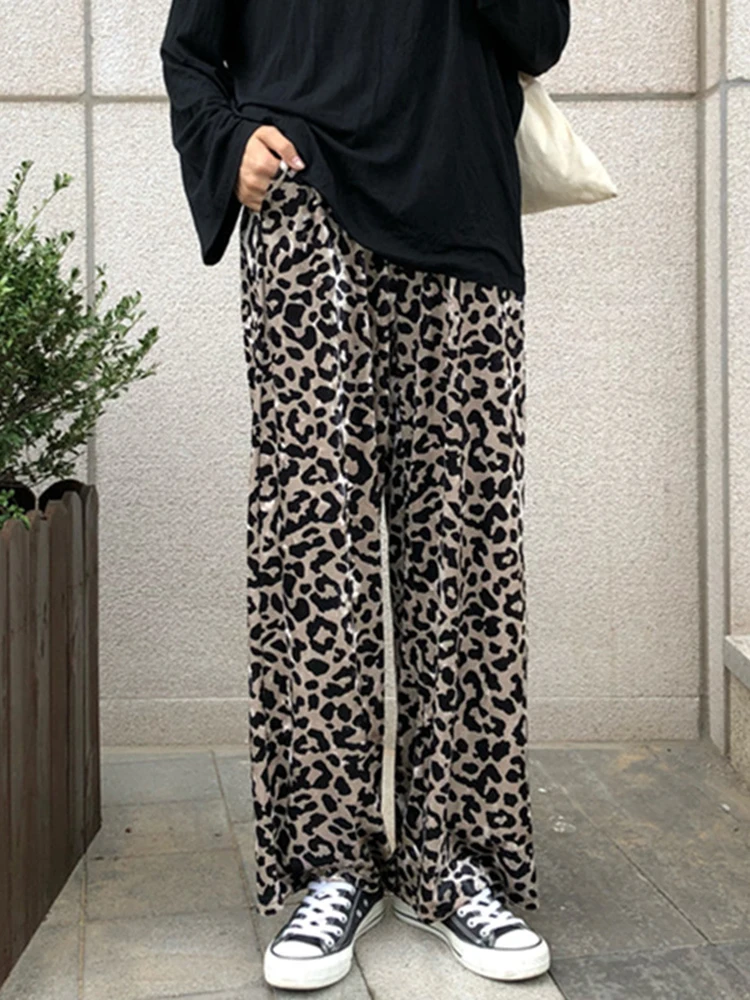 

Sannian Fall Women Pants 2020 New Fashion High Waist Slimming Retro Leopard Print Wide-leg Casual Trousers Women Clothes