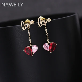 

Sweet Love Pink Shining Zircon Heart Earrings For Women Fashion Temperament Net Red Explosion Earring