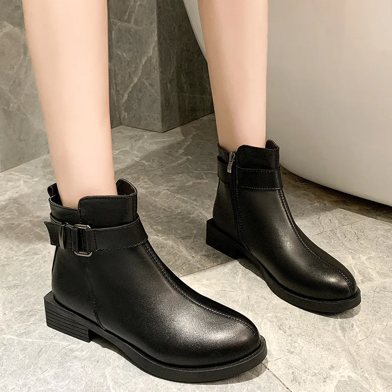 

Autumn And Winter Chunky-Heel Network Hot Selling Square Heel Short Boots Children Belt Buckle England Martin Boots Low Heel Ant
