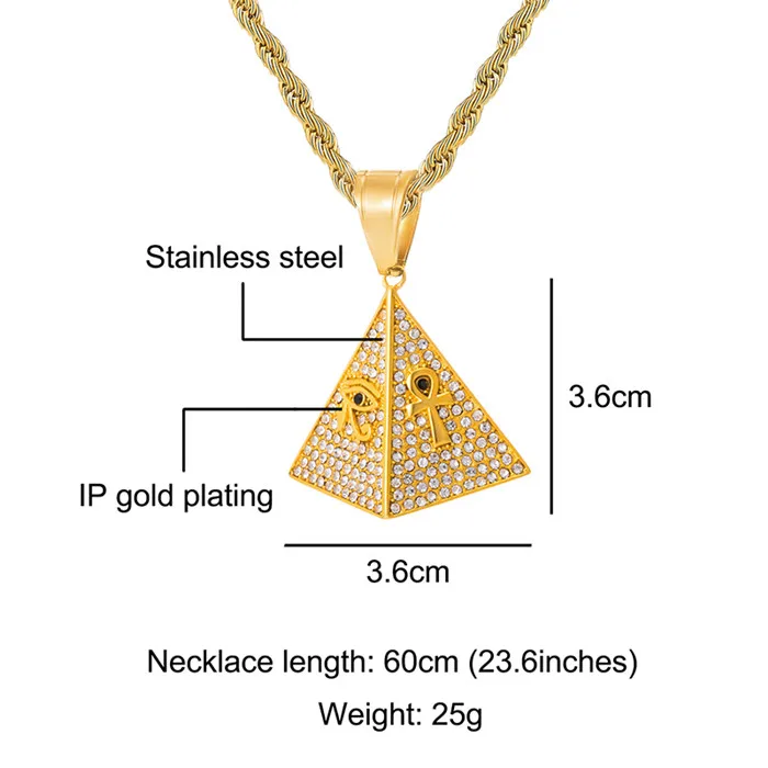 pendant with chain D&Z Iced Out Bling Eye of Horus Ankh крест ожерелья с пирамидками подвески для мужчин хип хоп ювелирные изделия подарок - Окраска металла: pendant with chain