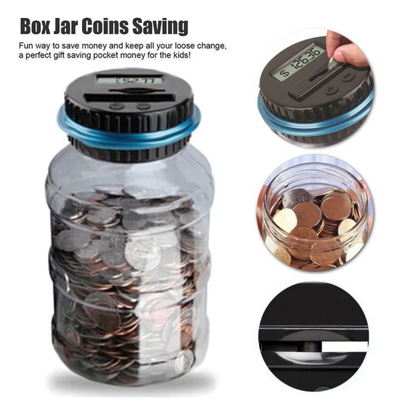 Digital Piggy Bank Coin Savings Counter LCD Counting Money Jar Change Bottle AC889