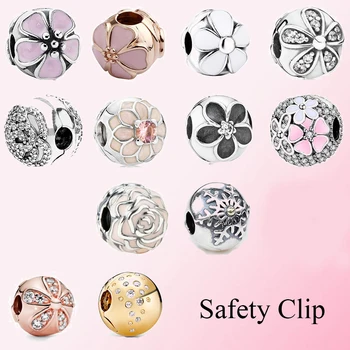 

2019 100% 925 Sterling Silver Classic Flower World Ladies Charm Bracelet DIY Accessories Safety Clip Free Shipping Wholesale