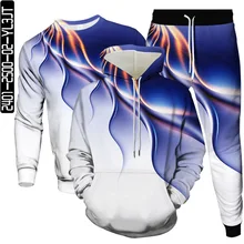 

European and American fashion gradient 3D printed hooded sweater three-piece set autumn and winter