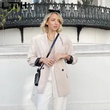 LTPH loose casual women blazer double breasted temperament streetwear solid long sleeve jacket vintage suit coat 2021 autumn new