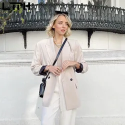 Ltph solto casual feminino blazer duplo breasted temperamento streetwear sólido manga longa jaqueta vintage terno casaco 2021 outono novo