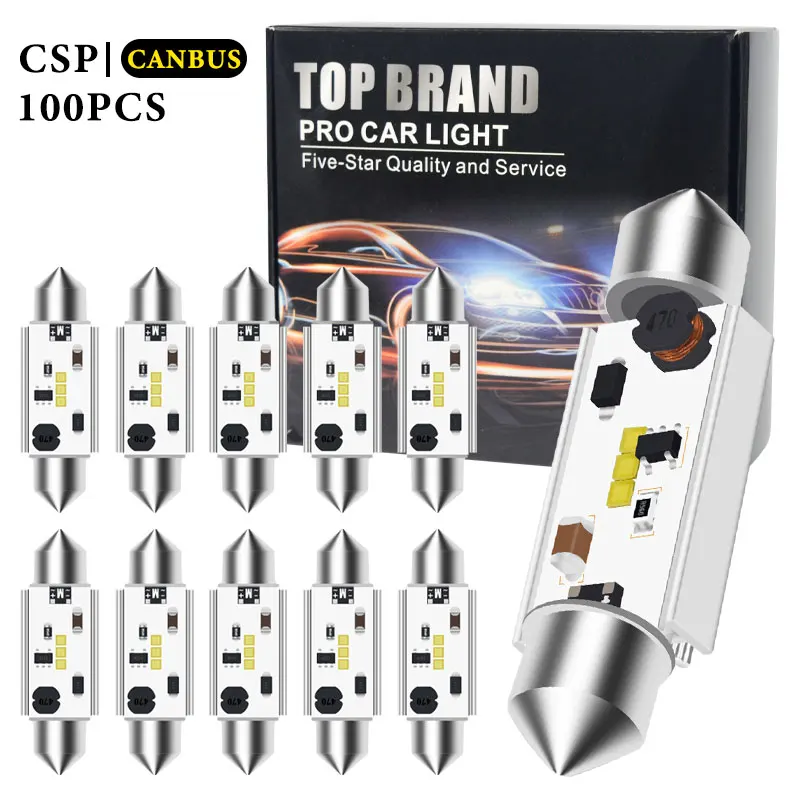 

100X CANBUS C5W Festoon 12V-24V 2020 New CSP Car LED Blub 31/36/39/41mm Car Interior Dome Lamp License Plate Reading Light White