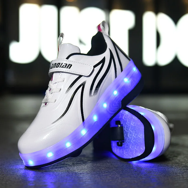 Zapatos de rodillo con dos ruedas para niños y niñas, zapatillas con carga  USB, con LED brillante, a la moda|Zapatillas deportivas| - AliExpress