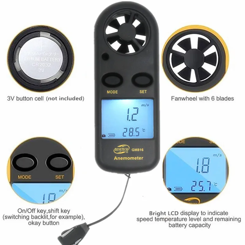 Digital Anemometer Wind Speed Meter LCD Backlight