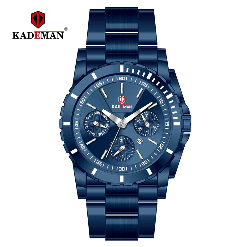 Blue KADEMAN Женская мода платье кварцевые часы леди из нержавеющей стали Роскошные водонепроницаемые наручные часы простые девушки Relogio Feminino 6137L - Цвет: Blue