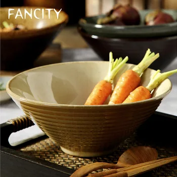

FANCITY Creative Threaded Bowl, Ramen Bowl, Ceramic Bucket Bowl, Large Soup Bowl, Beef Noodle Bowl