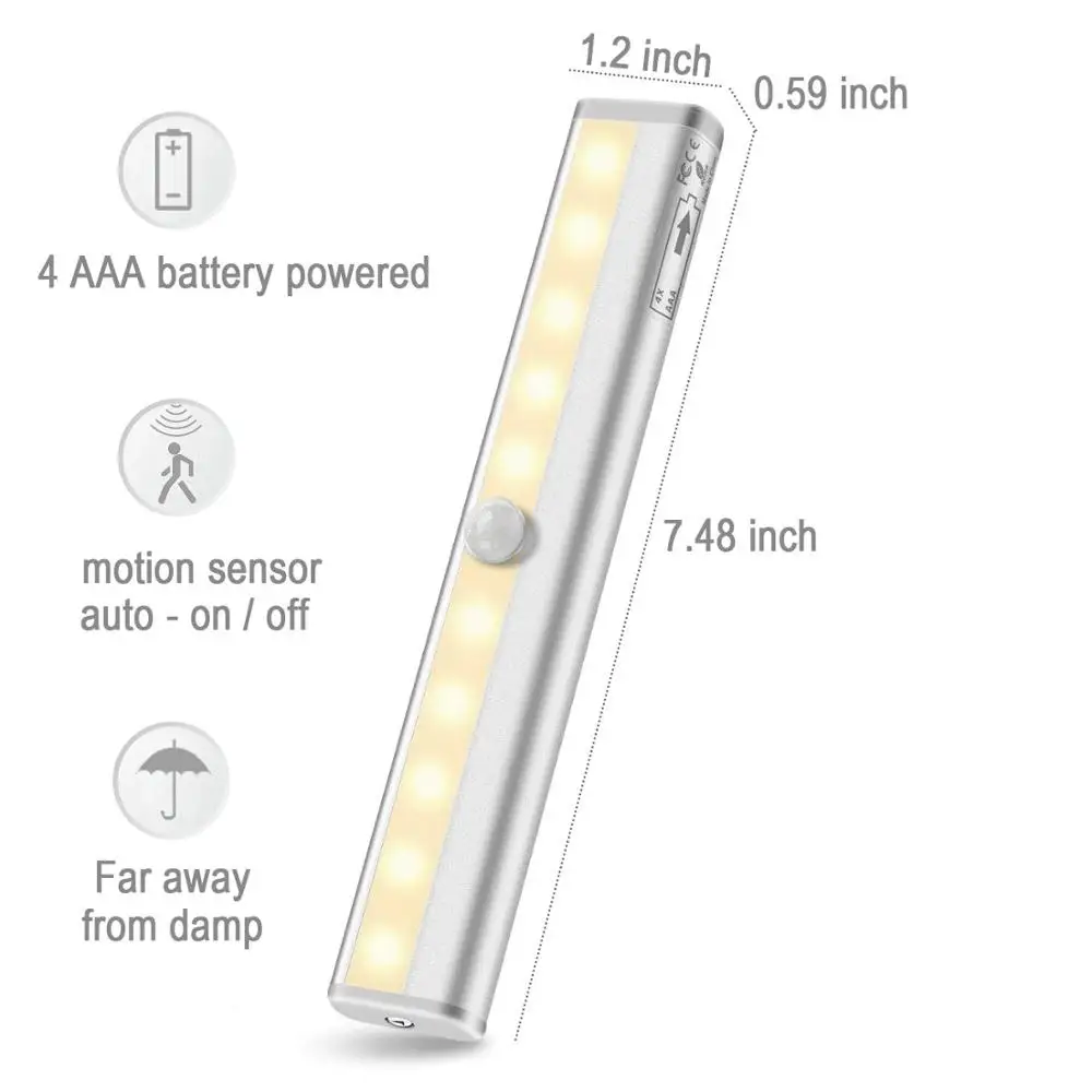 Беспроводная настенная лампа с датчиком движения 10 светодиодов|Подшкафные