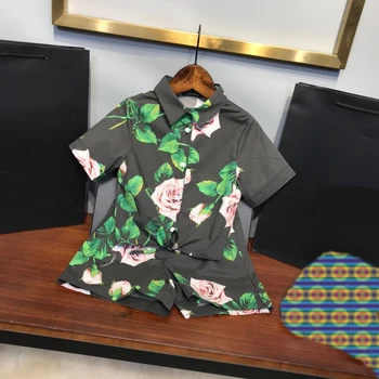 

Boys and Girls Children Summer New Fashion Pure Cotton High-end Floral Shirt + Shorts Suit 2 Piece Set 90-150 Kids