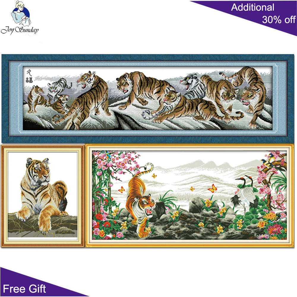 Joy Sunday Tiger вышивка крестиком D576D593D693(2) Домашний декор девять картина с