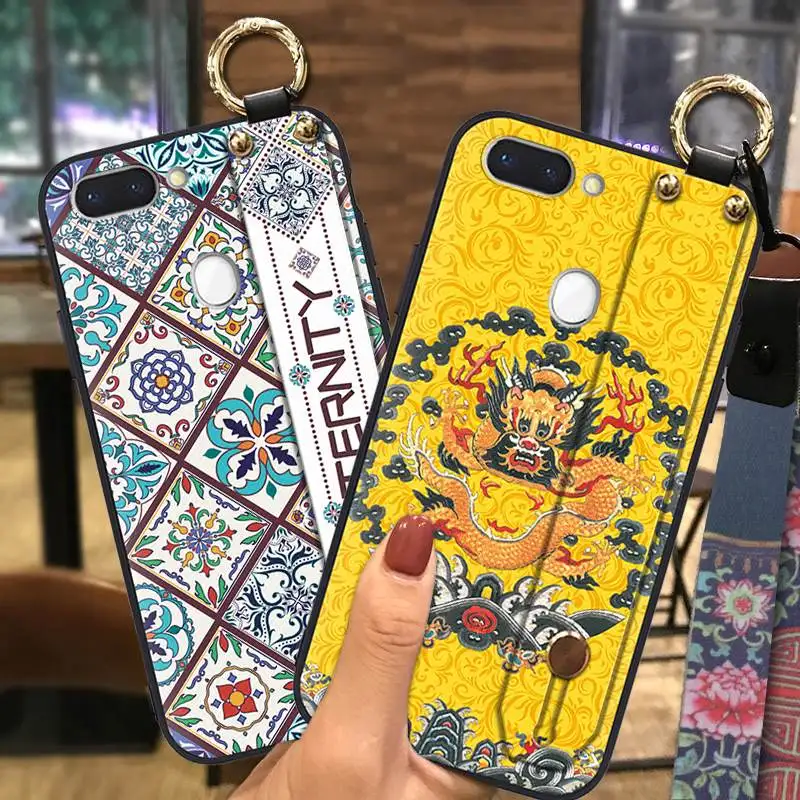 

Chinese Style Phone Case For OPPO R15 / R15 Dream Mirror Delicate Painted Dirt-resistant Anti-knock Lanyard Shockproof Silicone