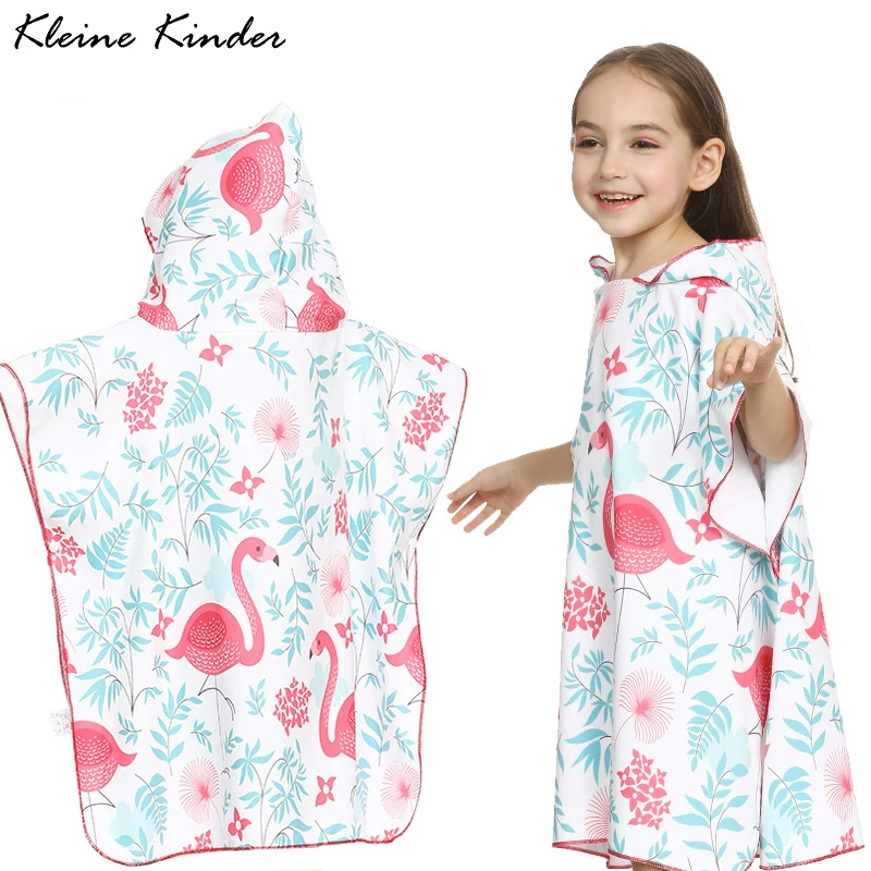 

Children Flamingo Hooded Cloak Kids Swimsuit Quick Dry Bath Robes Boys Girls Towel Poncho Surf Swimming Bathing Fitness Towels