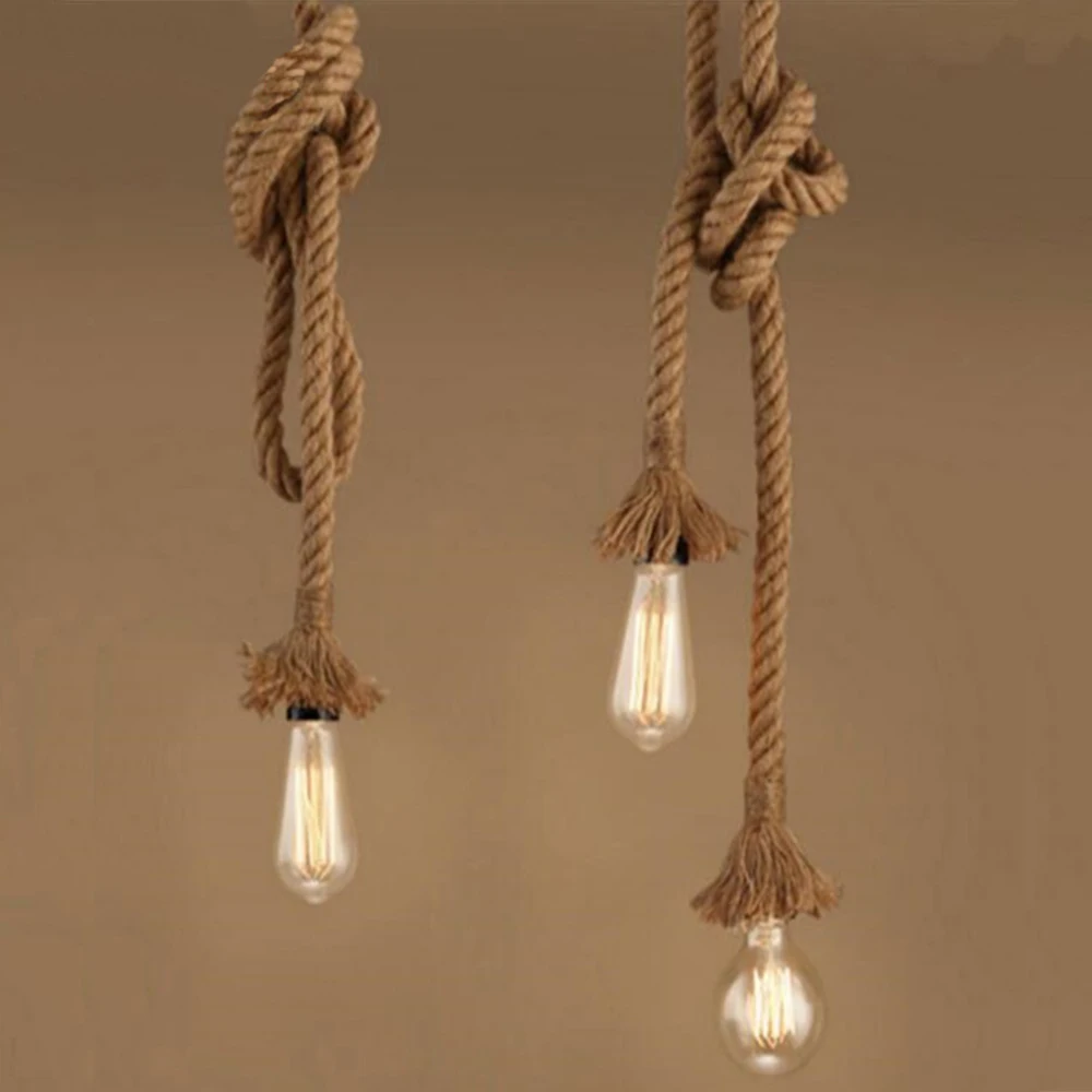  Hemp Rope Retro Pendant Lamps Nordic Style E27 Edison Bulb Light Fixture Vintage Hanging Lighting F - 33013683909