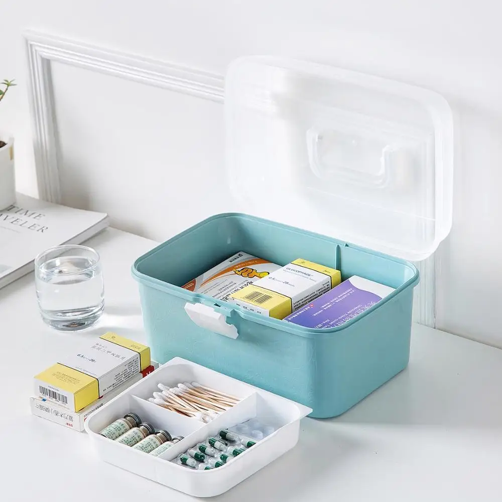 

Large Plastic Family First Aid Kit Medicine Pill Storage Box Organizer Portable Medical Box Double Layer