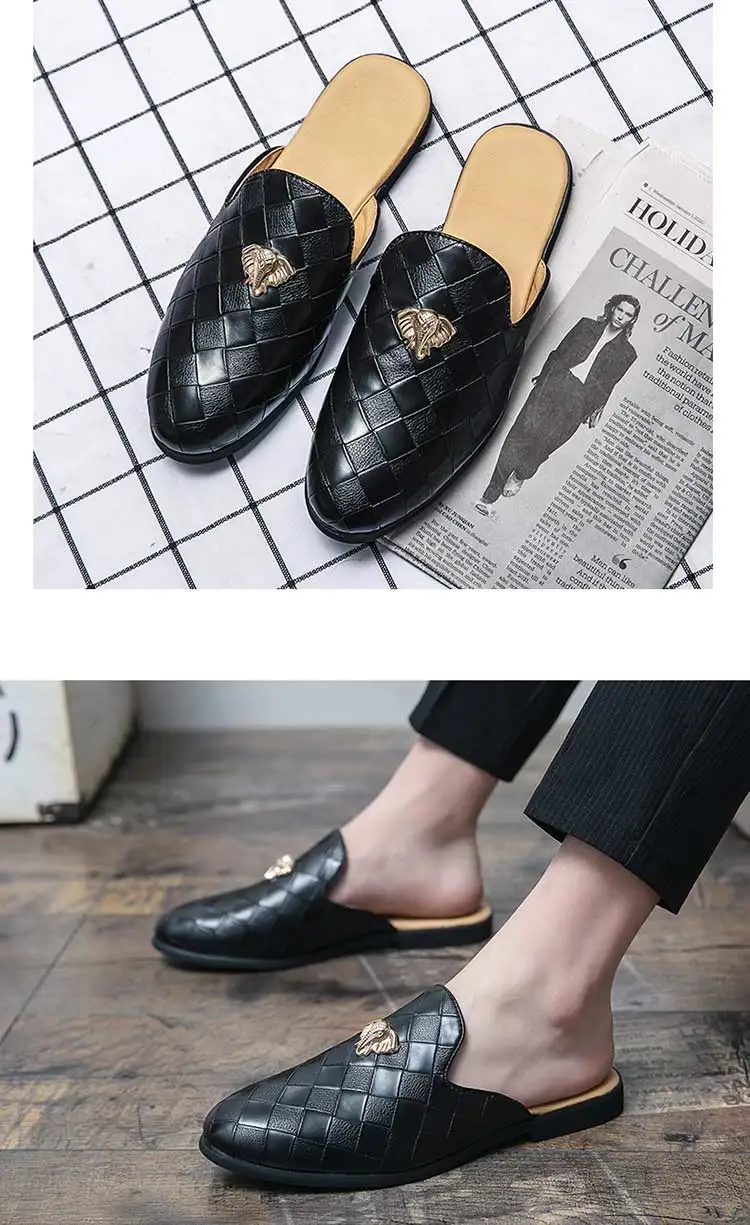 Men Loafers Slippers Leather Slip 